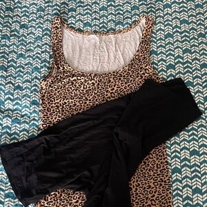 Storq Brand Maternity Leopard Print Tank Top and Black Bike Shorts Set